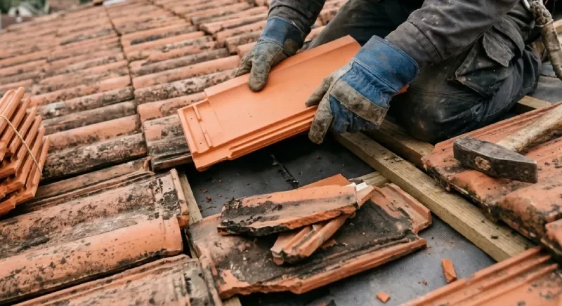 Remplacement de tuiles bris&eacute;es